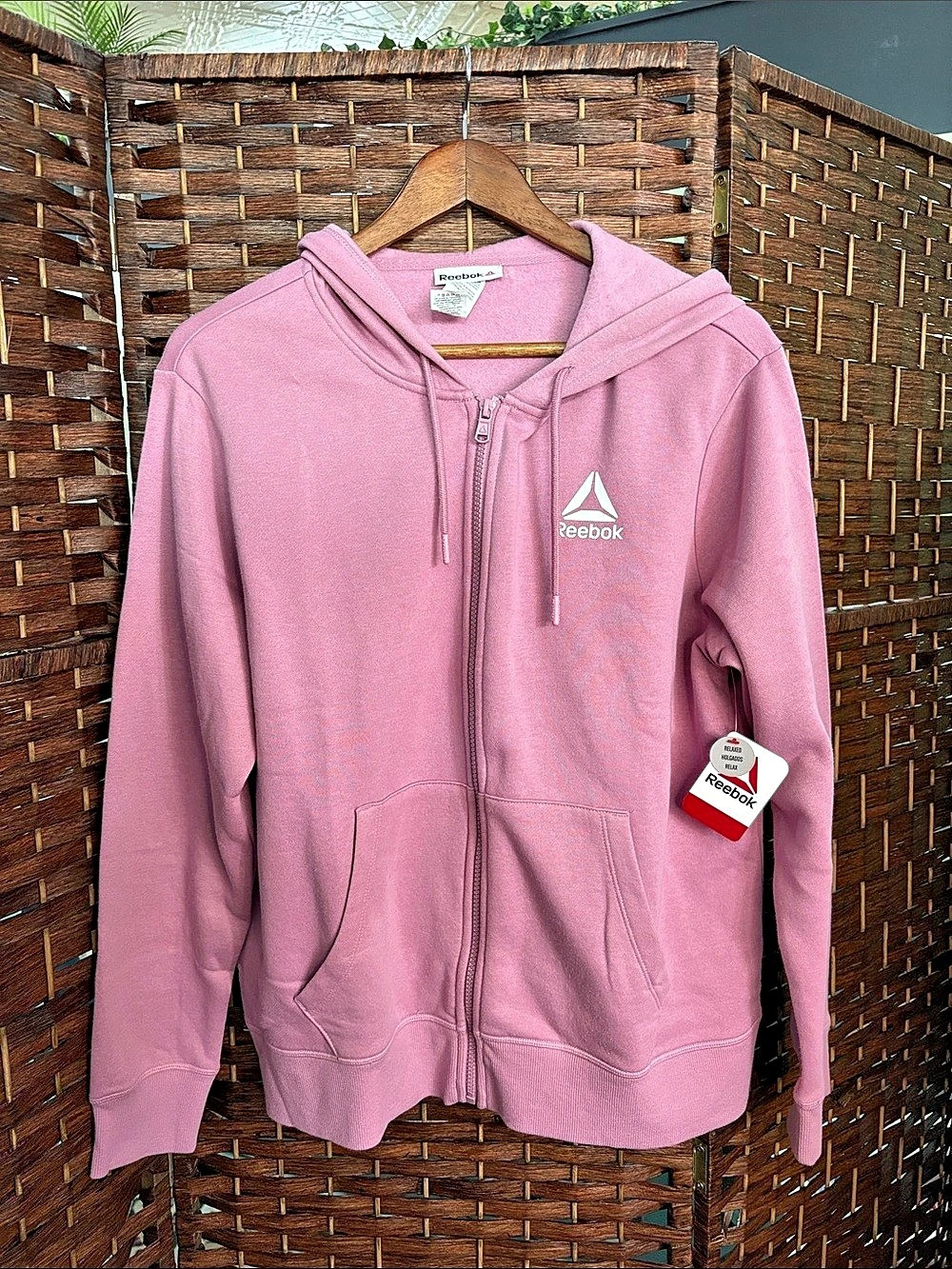 Reebok Fleece Hoodie Zip Front Pink Large NWT